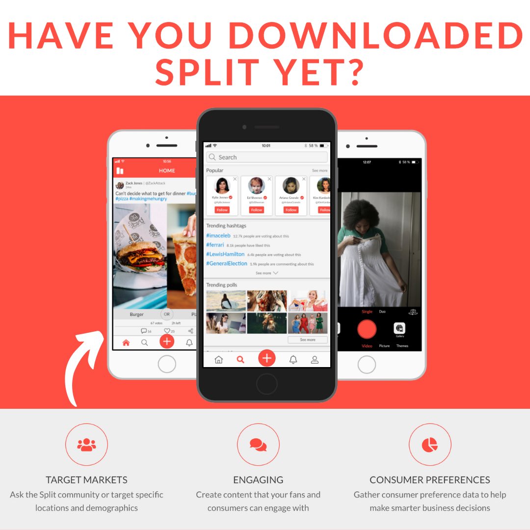 split_vote's tweet photo. Split is a way to connect with friends through polls, you can see your friends opinions on topics from football to fashion to food! 🤩 

Download Split today on the App Store or Google Play! 📲💻 
.
#split #haveyoursay #voting #socialmedia #app #appstore #fun #friends #opinion https://t.co/N41CqK745n