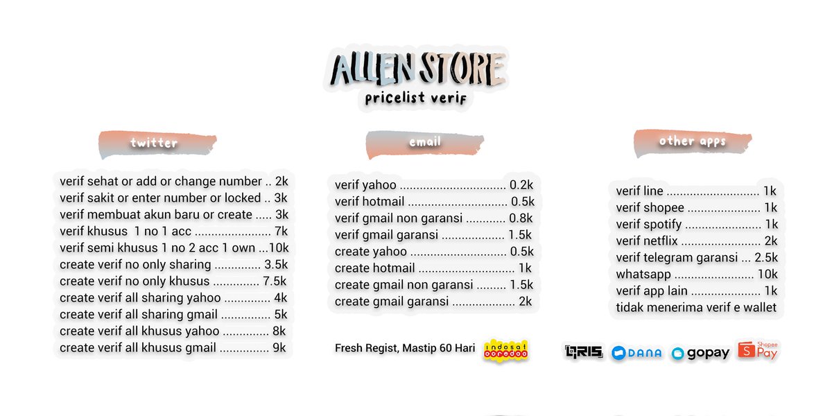 sofltes's tweet image. Halo, saya open verif &amp;amp; create! 🐨

⋆ㅤProvider Isat.
⋆ㅤFresh regist, mastip 60 hari aka 17 September 2021.
⋆ㅤBuka setiap hari dari pagi sampai tengah malam.
⋆ㅤMenerima kerjasama ress kosongan.
⋆ㅤLangsung wa.me/6282233099822 fast respon.
