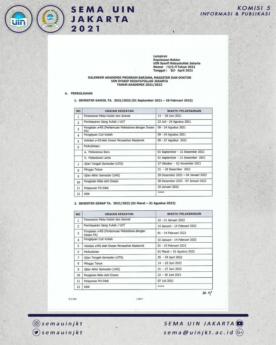 semauinjkt's tweet photo. PEMBERITAHUAN
"Kalender Akademik Tahun 2021/2022" https://t.co/aH71huDDVn