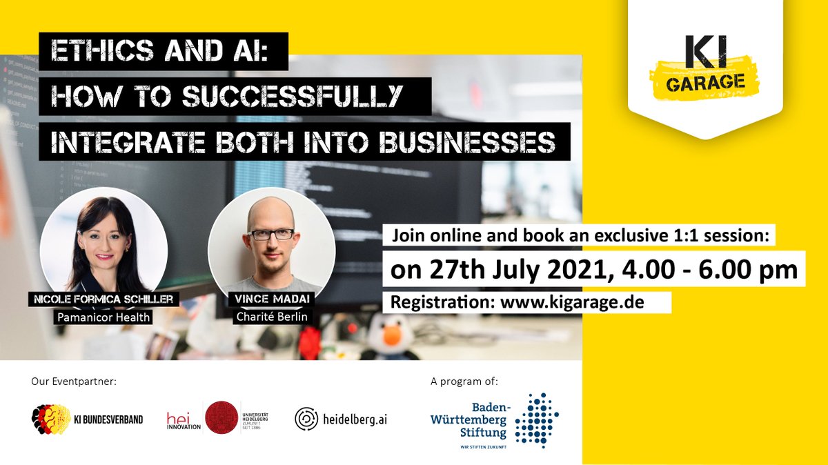 🙌🏻 Polarizing or already arrived in everyday life?

👋 "Ethics and AI: How to successfully integrate both into businesses" - on July 27th at 4 – 6 pm.
 
Interactive talk about, #privacy and #bias in algorithms and 1:1 sessions. 

📢 So join us now: lnkd.in/gNfbvHq