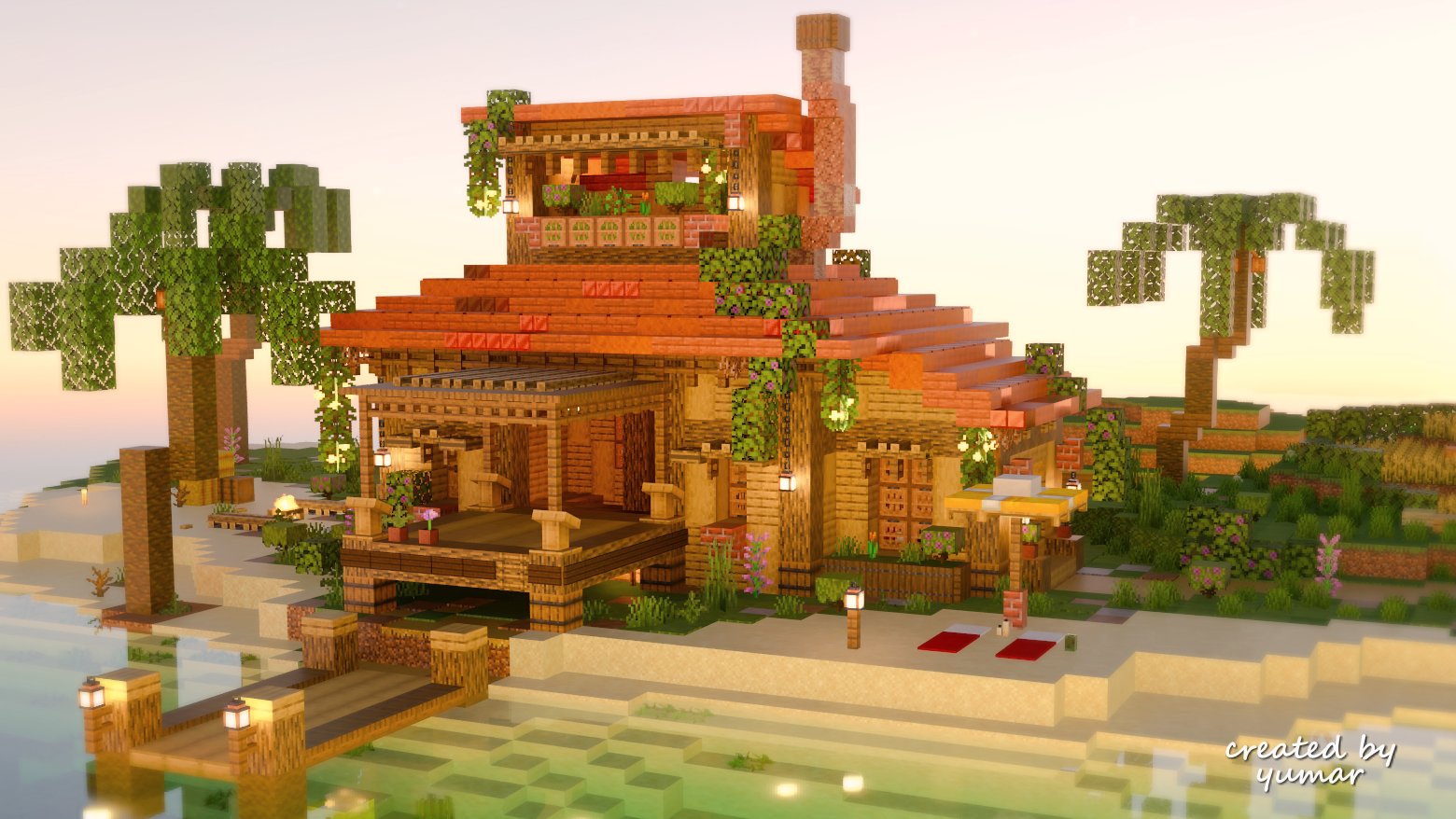 Yumar ゆま サバイバル建築 村リフォームが終わったので お引越し サンゴ礁の近くに南国風の拠点を作りました Rtxきれいだなぁ Minecraft マイクラ統合版 バニラ建築学部 サバイバル建築クラブ T Co R7itk5b3kx Twitter