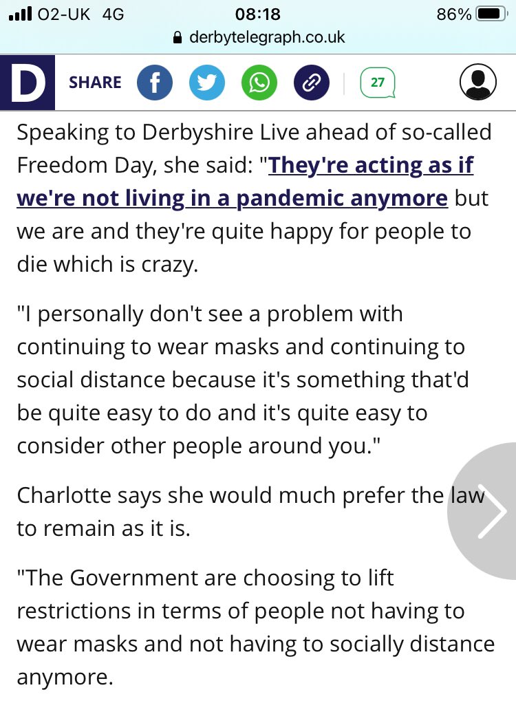 CharlotteLPoet's tweet photo. I was interviewed by @derbyshire_live / #derbytelegraph last week on my thoughts around today’s restrictions lifting, the governments ableism &amp; how this is especially going to affect chronically ill and disabled people. You can watch the interview &amp; read the full article here 👉🏻 https://t.co/iQTFQcQ0gT