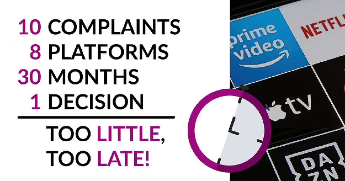 NOYBeu's tweet photo. In January 2019 we filed complaints against eight streaming services for not responding properly to an access requests. Two and a half years later, the lack of GDPR compliance remains apparent: merely one of the eight complaints was resolved. 
More here:  https://t.co/n7H00R1oK4 https://t.co/rAzCq3RDPd