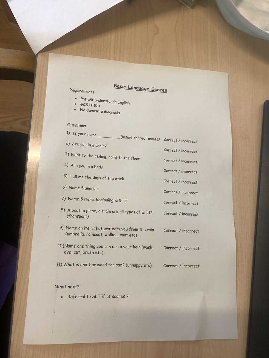 swb_slt's tweet photo. #stoke #slt All the patients on the stroke wards are screened by our SLTA for language difficulties. Do you screen patients? We’d love to see other examples! #languagescreen #aphasia This was created in response to an audit that showed not all pts were being referred for language https://t.co/NAew5iesCh