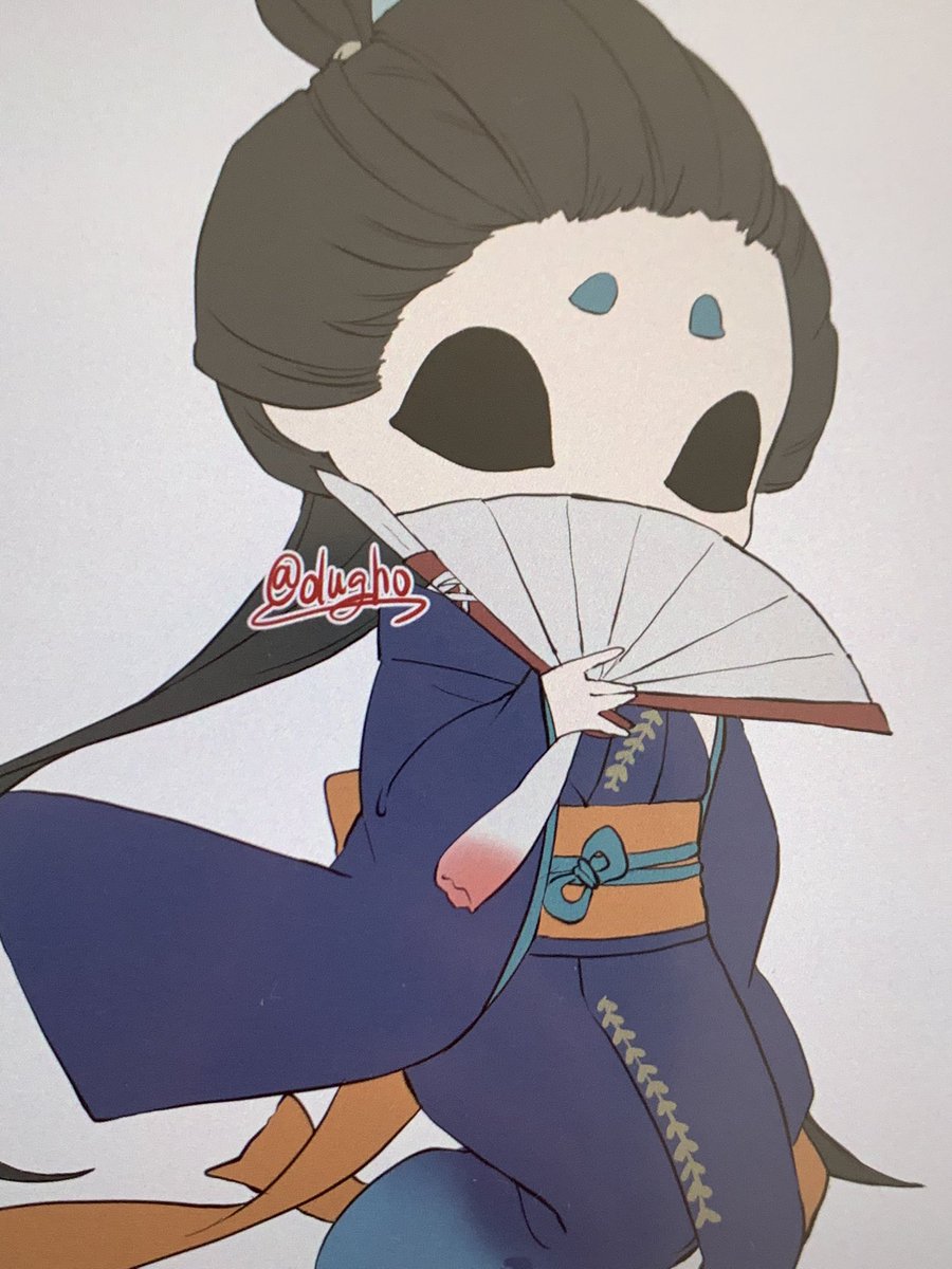 japanese clothes hand fan kimono solo long hair chibi 1girl  illustration images