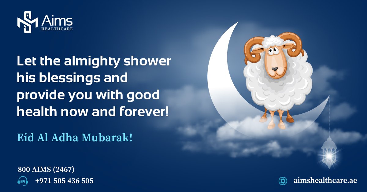 Aims_Healthcare's tweet photo. AIMS healthcare wishes you a safe, peaceful, and happy Eid Al Adha. AIMS Healthcare strives to provide expert medical care at your doorstep. Focused on interlacing convenience with medical care, AIMS healthcare provides at-home doctor facility.

#EidAlAdha #eidaladha #eid https://t.co/XVCaHQOyKF