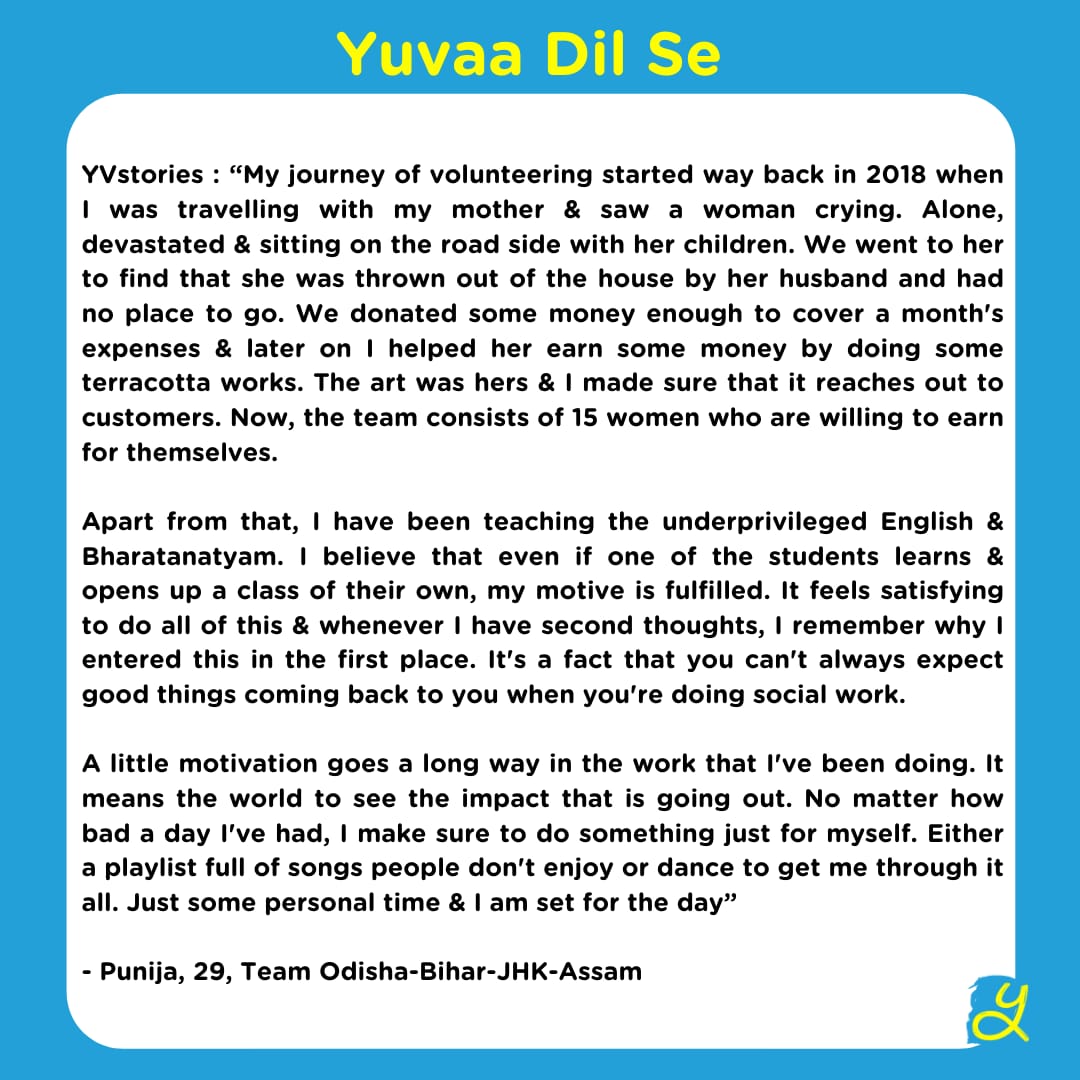 Punija (@punija1)#YuvaaVolunteer who is working tirelessly to bring smiles and save lives across India. 

#YuvaaDilse #YVStories #YouthFightsCovid #Yuvaa