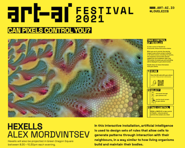 ArtAIFestival's tweet image. This week @ArtAIFestival: @zzznah's Hexells @lcbdepot &amp;amp; Green Dragon Sq @leicesterfest, @harshitrnnh's Masked Reality @HaymarketLeics &amp;amp; @HelloLampPost_ across #Leicester city centre + download @Side_Fest's #PlaybookAI from our website art-ai.io #creativeAI