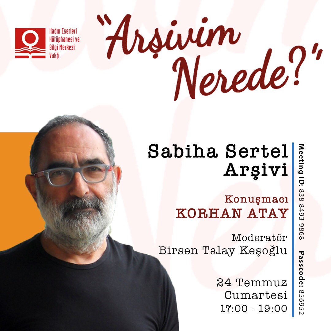 Arşivim Nerede? Çevrimiçi Söyleşi Dizisi 
Söyleşi erişim linki: us02web.zoom.us/j/83884939868?… 
Meeting ID: 838 8493 9868
Passcode: 856952

instagram.com/p/CRgKmxFgwMJ/…