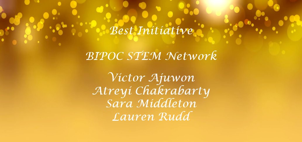 mplsoxford's tweet photo. Huge congratulations to the BIPOC STEM Network convenors (@victorajuwon1 , @AtreyiChak , @sara_lil_plants and @laurenrudd18) for winning the ‘Best Initiative’ category. Thank you for everything you are doing to make MPLS a safer, more inclusive space for everyone. @BIPOC_STEM_NET https://t.co/VOfWjEoB09