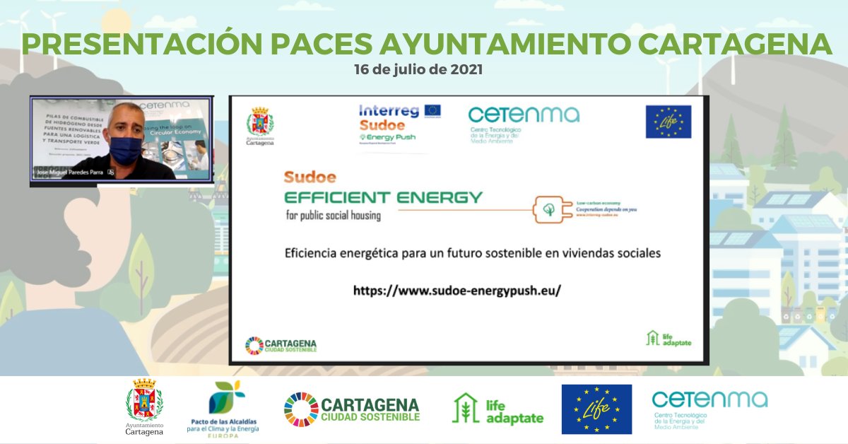 CETENMA's tweet photo. 💡🏬 #ENERGYPUSH | Nuestro proyecto #SUDOE 𝗘𝗡𝗘𝗥𝗚𝗬 𝗣𝗨𝗦𝗛 estuvo presente el pasado viernes 16/07 de la mano de nuestro compañero 💁♂️ José Miguel Paredes en el webinar de PRESENTACIÓN DEL #PACES DEL @AytoCartagenaES ☀️ con un total de 9⃣8⃣ asistentes 👏
#SUDOEENERGYPUSH https://t.co/kBpMspXUMM