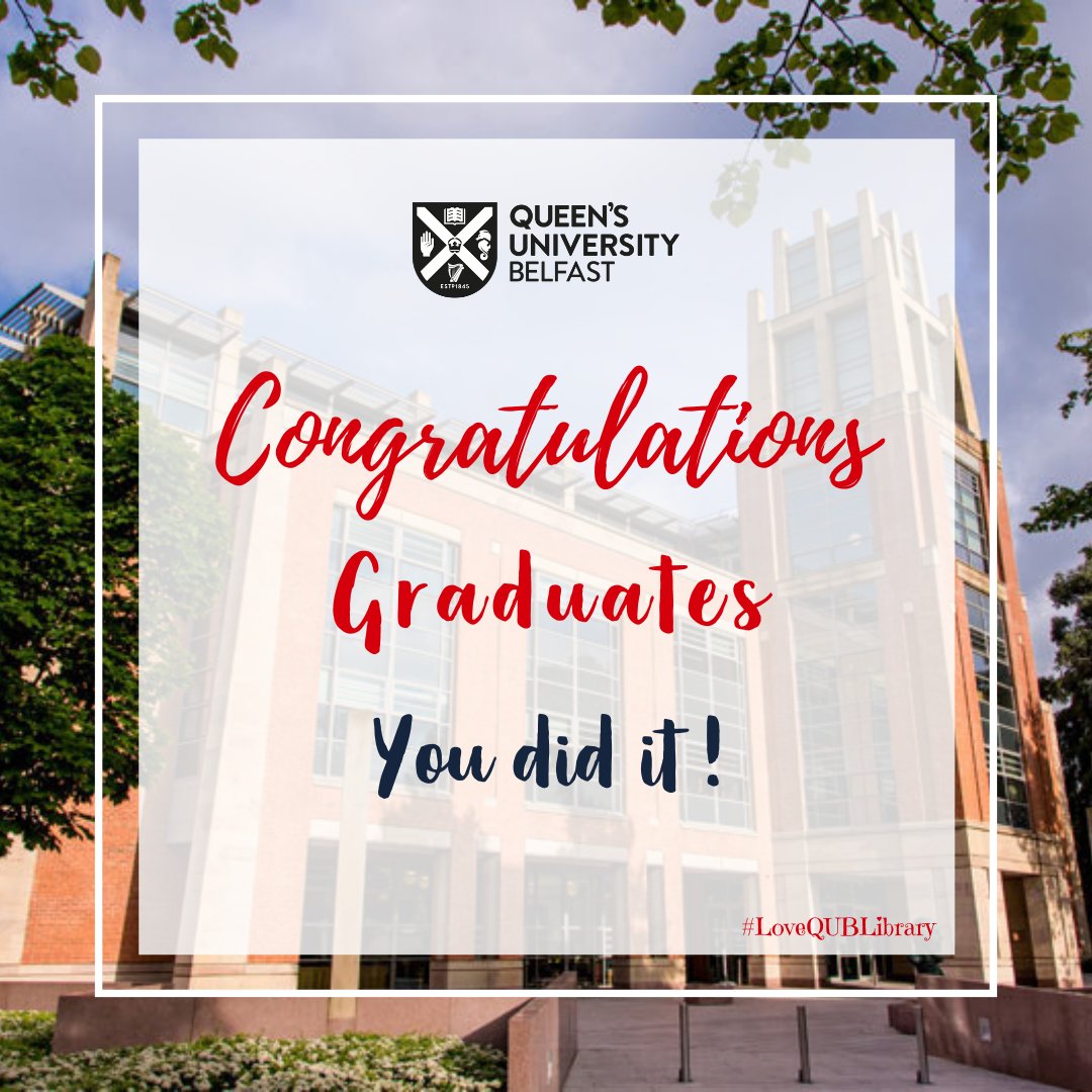 QUBLibrary's tweet photo. It's graduations week, and we're so proud of all our graduates. Well done from #QUBLibrary!🎉Enjoy your online ceremony, hopefully you won't have too long to wait to get your photo taken in your gown and with our very own Eco🎓🥂🍾
@qubgradschool @QUBWellbeing @QUBSU @QUBLibrary https://t.co/GTVGHAQBvB