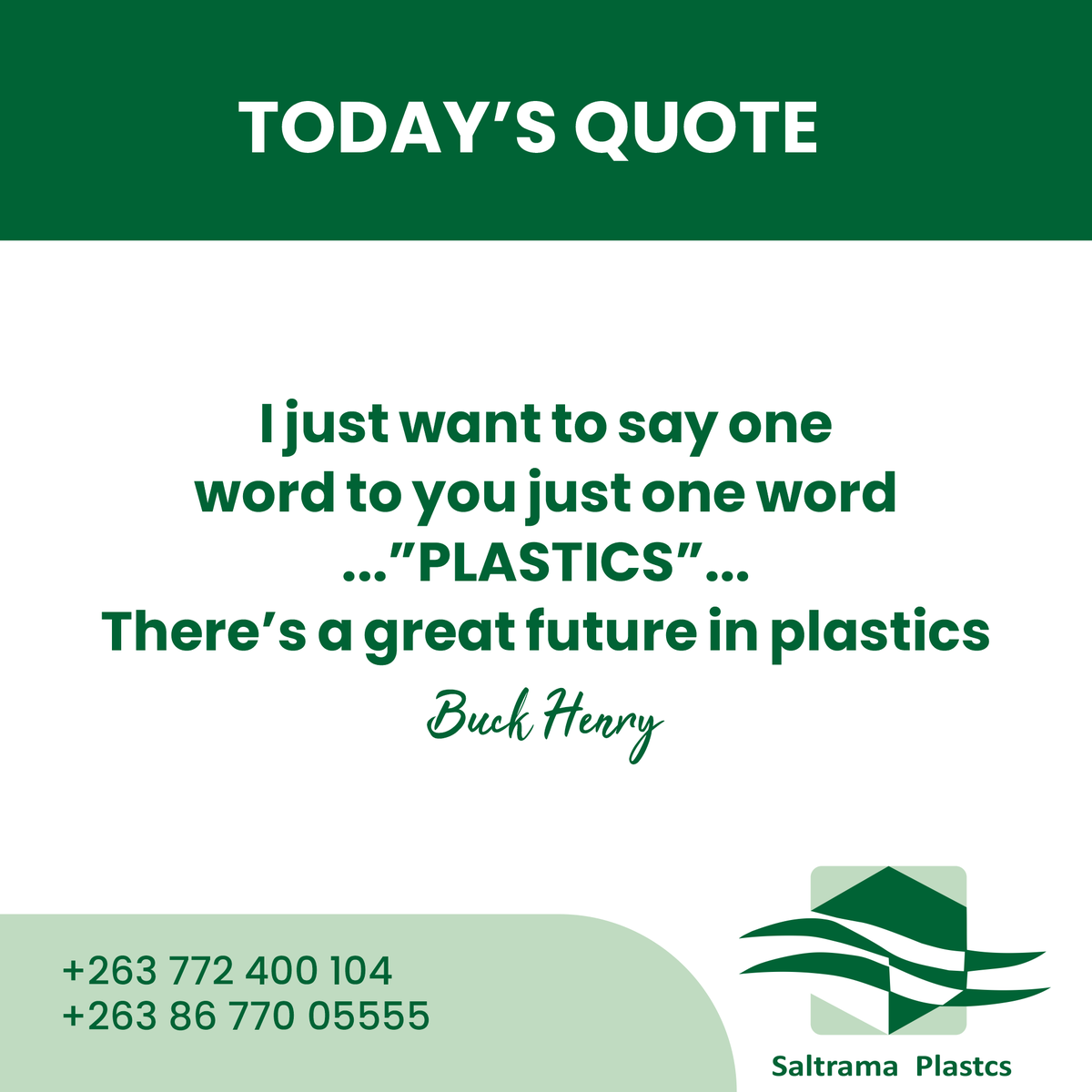 SaltramaZim's tweet photo. Monday Inspiration.
#plasticsheeting  #reusereducerecycle 
#BinBags 
#PlasticBags
#PlasticsZim
#HDPEPolyPipe
#IrrigationPipes
#irrigationpipeszimbabwe https://t.co/w9EEo8yyTc