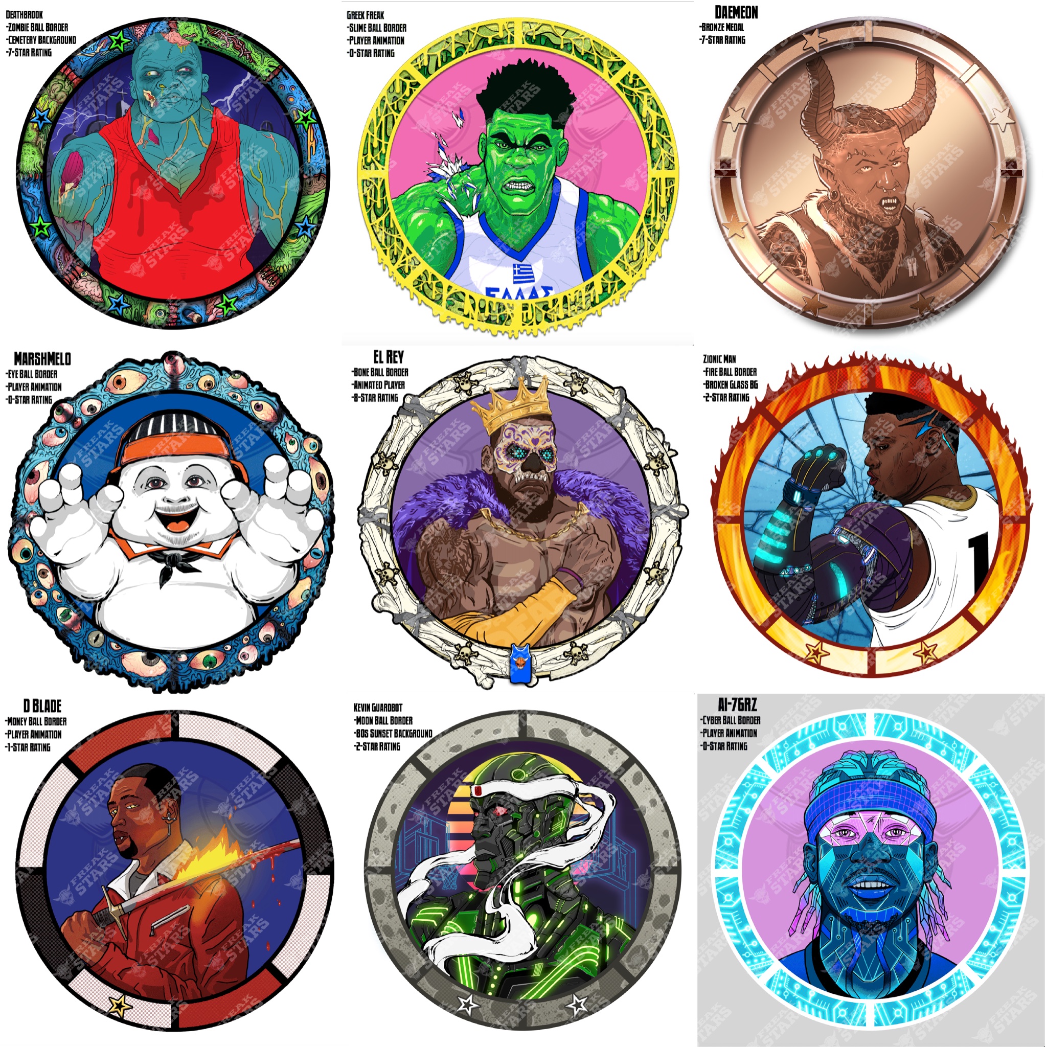 Bizarre Stars on X: Here are the 9 of 11 Revealed #BizarreStars from  Series 1 & Promo #0! 0 Daemeon 1 Zionic Man 3 AI-76RZ 4 Muscle Deathbrook 5  Kevin Guardbot 6