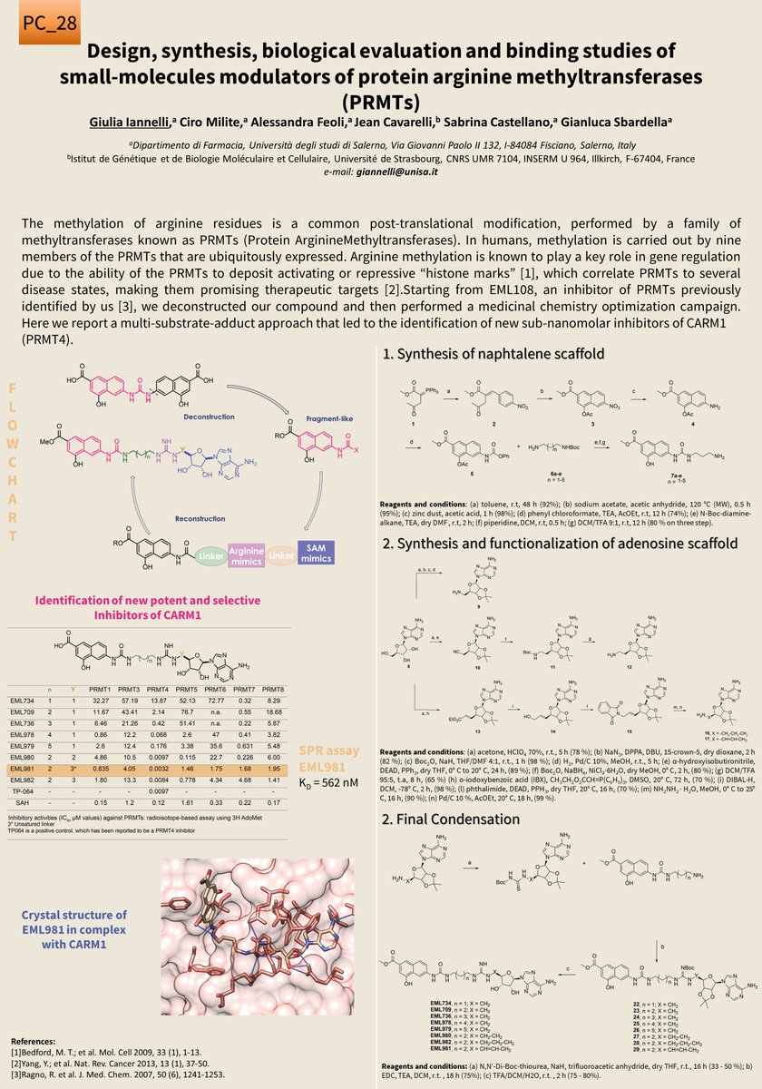 Giulia Iannelli (@giuliaiannelli) on Twitter photo Hello everyone!
Iām Giulia Iannelli, a PhD student at <a href="/EpiMedChemLab/">EpigeneticMedChemLab</a> <a href="/UniSalerno/">UniversitĆ Salerno</a>
My poster (PC_28) is focused on design, synthesis, biological evaluation and binding studies of new sub-nanomolar inhibitors of CARM1 (PRMT4).
<a href="/Net4Science/">Net4Science</a> #PEVM2021 #medchem Hello everyone!
Iām Giulia Iannelli, a PhD student at <a href="/EpiMedChemLab/">EpigeneticMedChemLab</a> <a href="/UniSalerno/">UniversitĆ Salerno</a>
My poster (PC_28) is focused on design, synthesis, biological evaluation and binding studies of new sub-nanomolar inhibitors of CARM1 (PRMT4).
<a href="/Net4Science/">Net4Science</a> #PEVM2021 #medchem