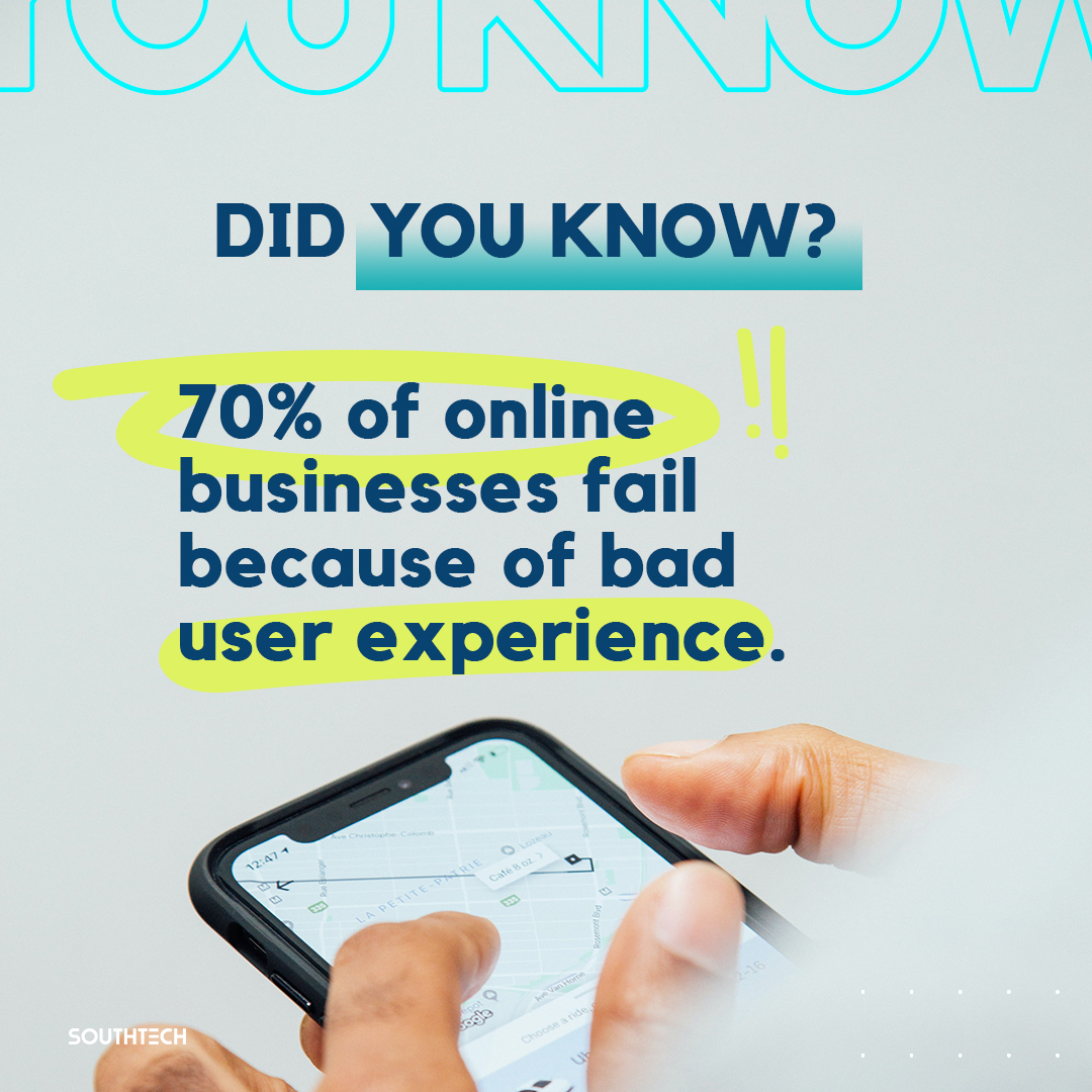 Southtech2's tweet photo. Have you ever tested your website’s user experience score? 88% of online shoppers abandon a website due to a bad user experience. If your online business is failing make sure you have a better UI/UX design.
Check our UI/UX design services: https://t.co/eDaCGE7MzM https://t.co/F6CbeoBvrn