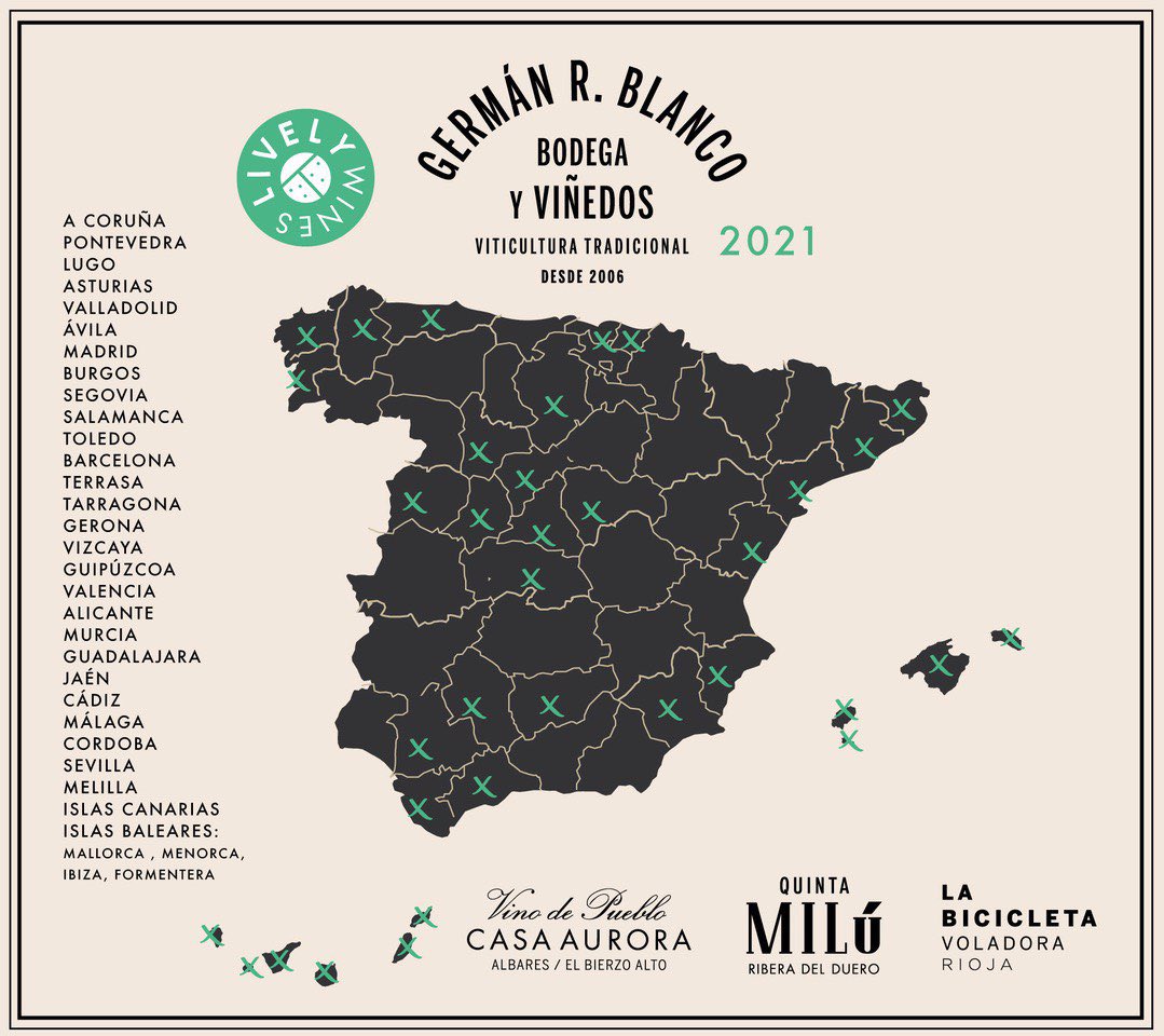 grblanco's tweet photo. Nuestros vinos en España y en el mundo / Our wines in Spain & in the world #QuintaMilú #CasaAurora #LaBicicletaVoladora #GermanRBlanco #LivelyWines #RiberadelDuero #Rioja #BierzoAlto https://t.co/PzMn4MsOVO
