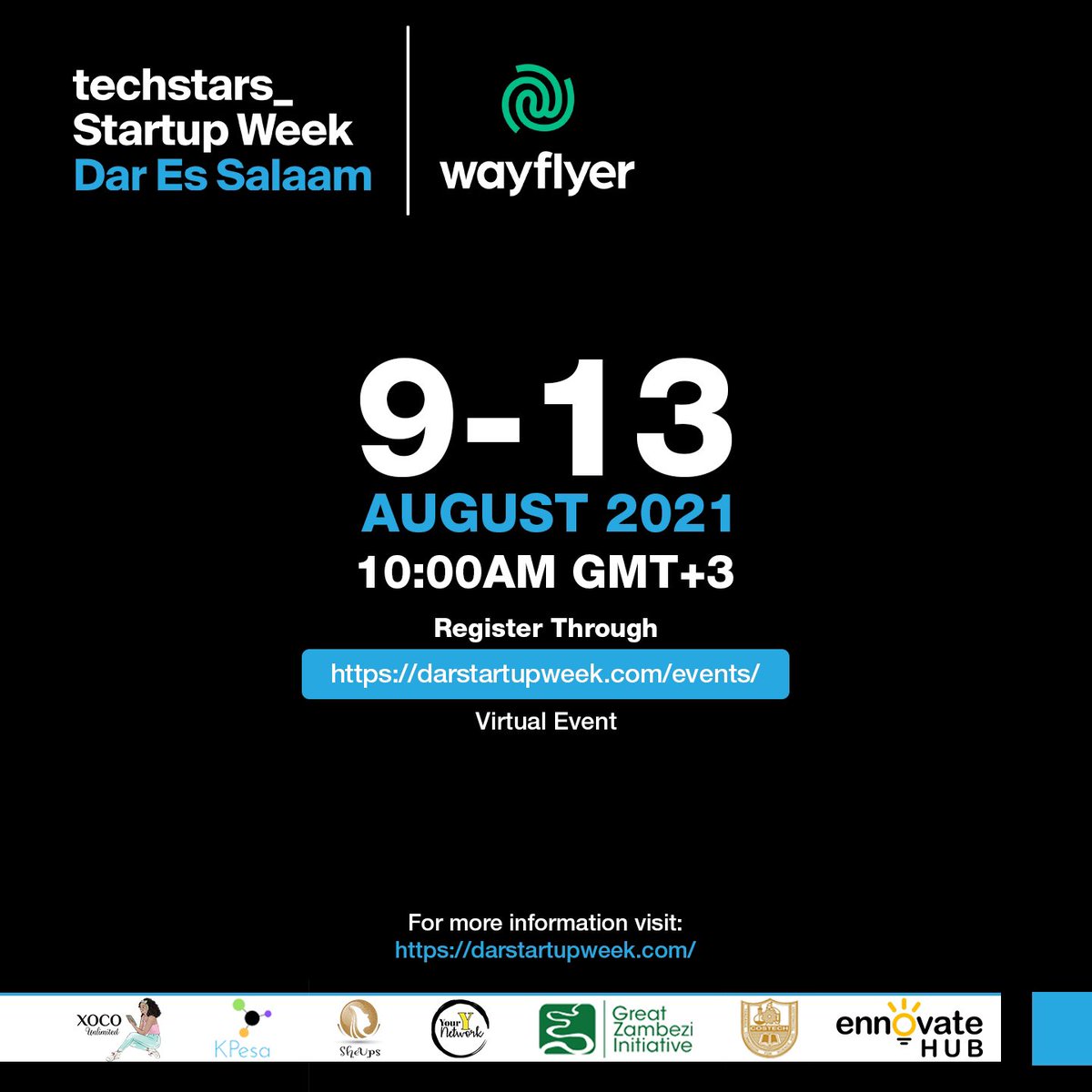 #Techstars Startup Week is now in Dar es Salaam, #Tanzania. 🔥

August 9 - 13th/2021. 

Connecting Tanzania #tech ecosystem with the global community.

Register through darstartupweek.com/events/

#swdar #startupcommunity #daresalaam #Tanzania