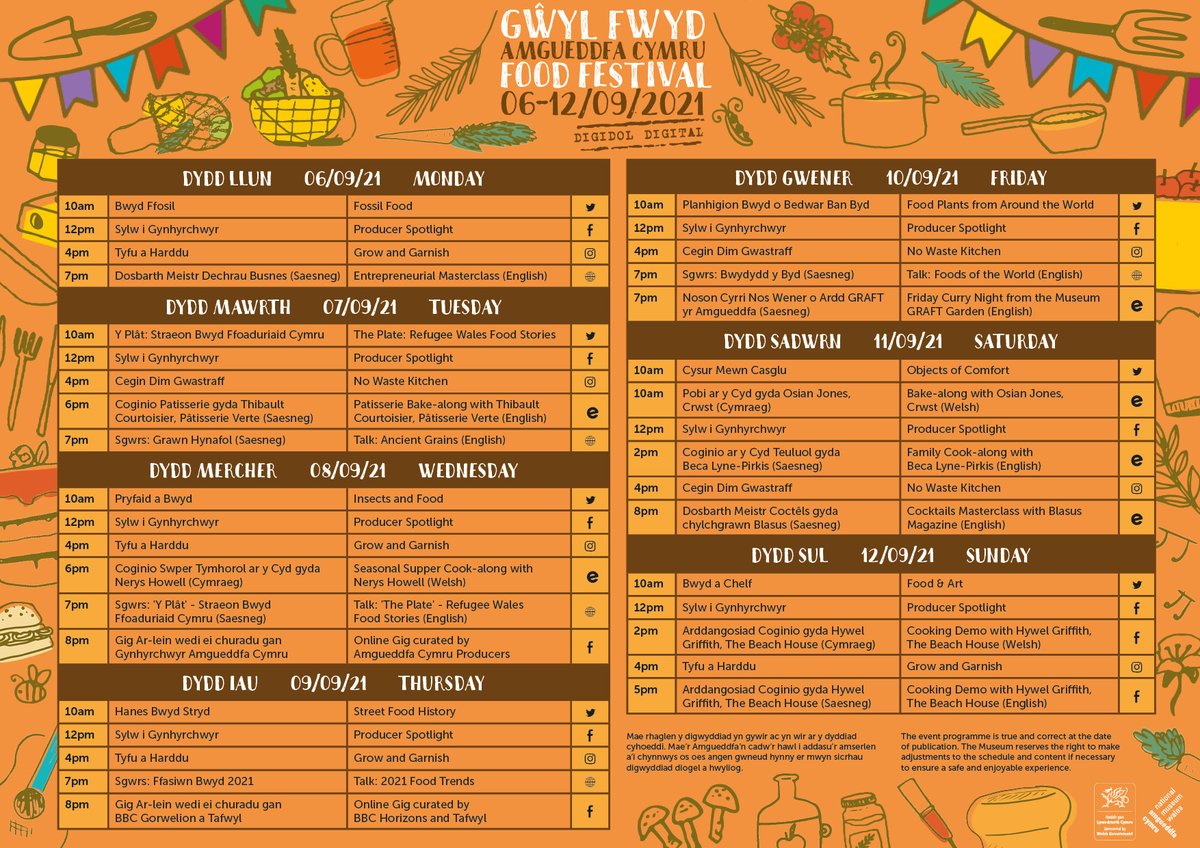 Mae'r rhaglen lawn ar ein gwefan ond dyma gipolwg ar beth allwch chi ddisgwyl 👀👀 #GŵylFwydDdigidol 

bit.ly/3xLgtgh
