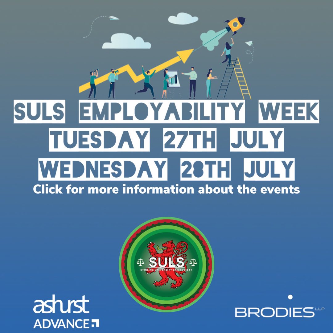 _stirlawsociety's tweet photo. *SULS employability week*

On the last week of July, SULS will be hosting two events based around employability!! 

Tickets available by following this link!!🎟

https://t.co/znZ93NqRzn

We can’t wait to see you there!! 💚💚💚 https://t.co/asyxaoWpf9