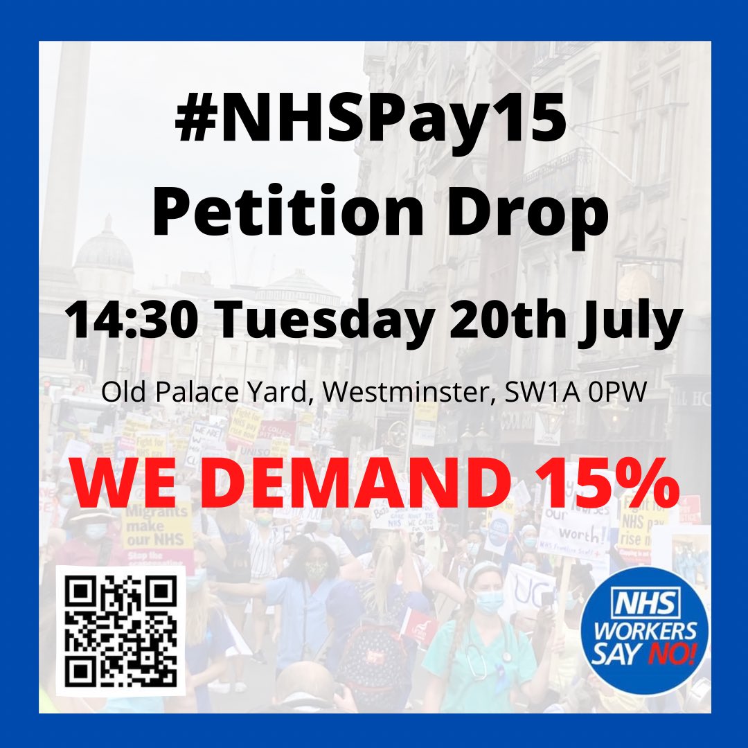 We do not accept 3% after a decade of cuts to our pay. 

Chronic understaffing, unsafe working conditions and 5 million sat on waiting lists!

Tomorrow we march on Downing Street. WHO IS WITH US?

#NHSPay15