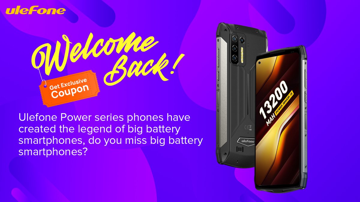 Ulefone Power series phones have created the legend of big battery smartphones, do you miss big battery smartphones?
Loyal users return, verify IMEI code, direct discount price, unlimited quota!

Register Now>>>forms.gle/Wug8La6yGMYqV1…

#Ulefone #Power #UlefonePower #PowerArmor13
