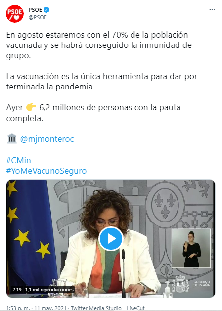 Hola, compañeros, creo que se os ha escapado este tuit
del 11 de mayo de la cuenta oficial del PSOE👇 De nada.