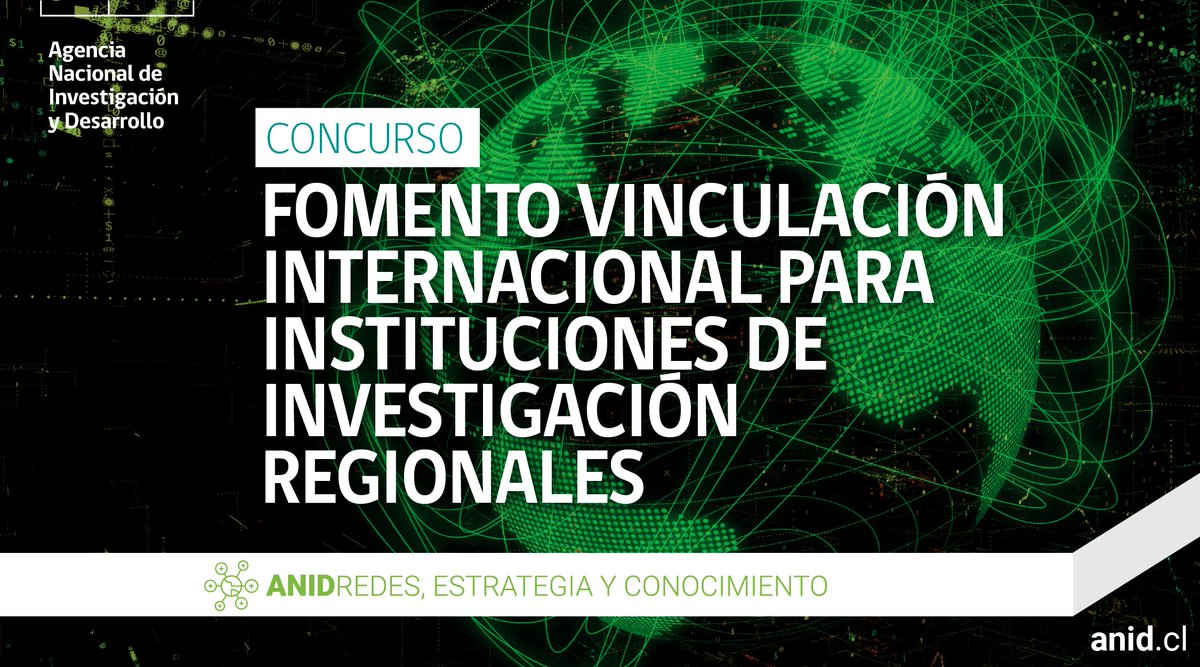 Revisa las bases de esta convocatoria, que busca apoyar la generación y fortalecimiento de redes y vínculos internacionales, entre instituciones de investigación en CTI nacionales e instituciones extranjeras.

Más información en anid.cl/concursos/conc…