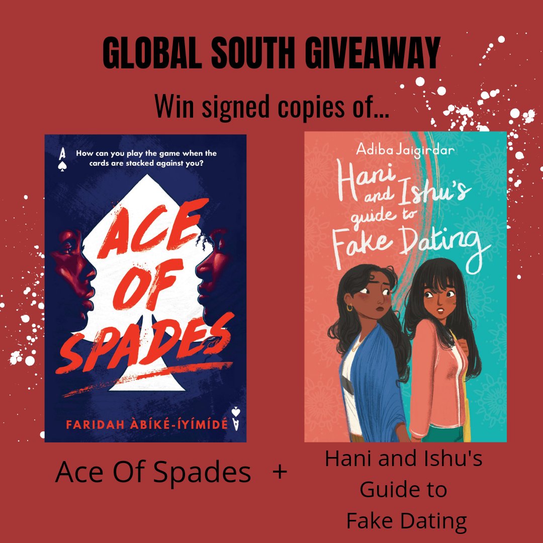 adiba_j's tweet image. 🥀 Global South Giveaway🥀

Me and @faridahlikestea are giving away a signed copy of Hani and Ishu’s Guide to Fake Dating &amp;amp; Ace of Spades to TWO winners!

To enter, like/rt by 26th July
Open only to readers based in the Global South