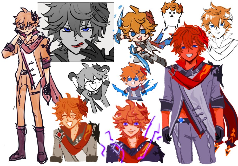 i have nothing prepared so i just compiled the drawings i had of him....anyways hbd childe tartaglia ajax mwah <3
