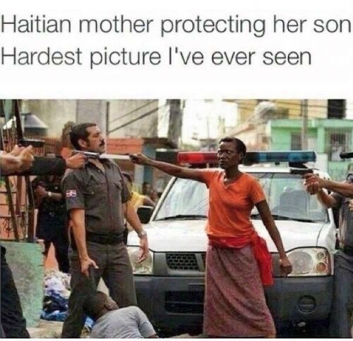 This is a mother in Haiti the man on the floor is her son I don't know what he has done but it seems there are no boundaries when it comes to motherly love and protection