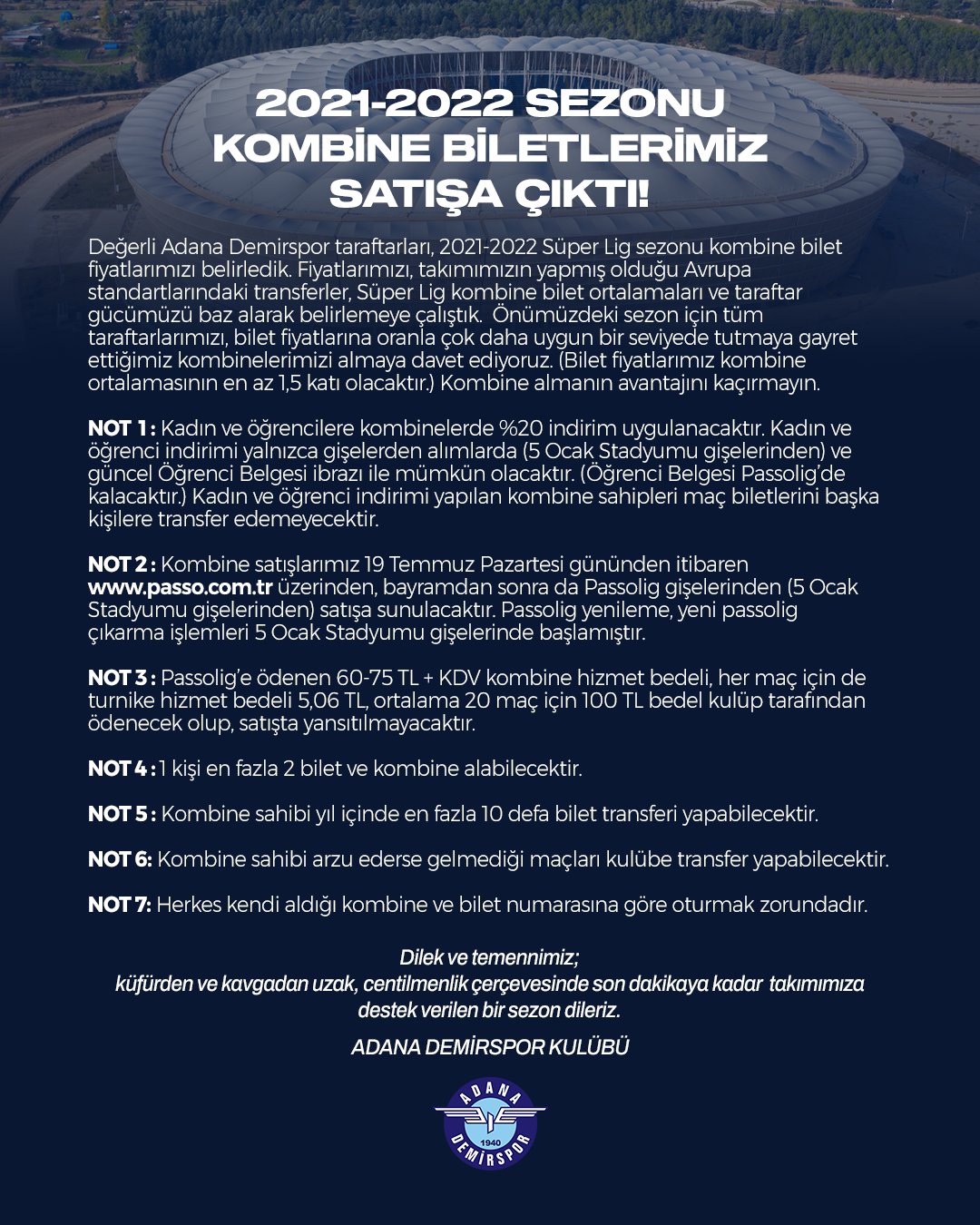 Adana Demirspor On Twitter 2021 2022 Sezonu Kombine Biletlerimiz Https T Co Xgw19th12g Uzerinden Satisa Cikti Yenibastan Https T Co Taeodsqjeg Twitter