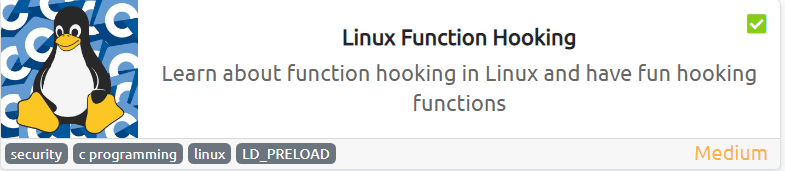 _sh3bu's tweet photo. Linux Function Hooking - I have just completed this room!โ
Check it out: https://t.co/mHzQzhxoWB #tryhackme #security #c programming #linux #LD_PRELOAD #linuxfunctionhooking via @tryhackme https://t.co/89IAJV4FGP