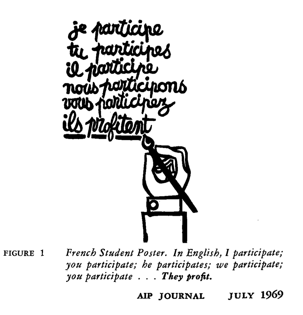 kurtiveson's tweet photo. And written immediately in the wake of May '68, approvingly including a poster from Atelier Populaire to sum up its point that participation does not equal power ... https://t.co/IXh3nMKxGN