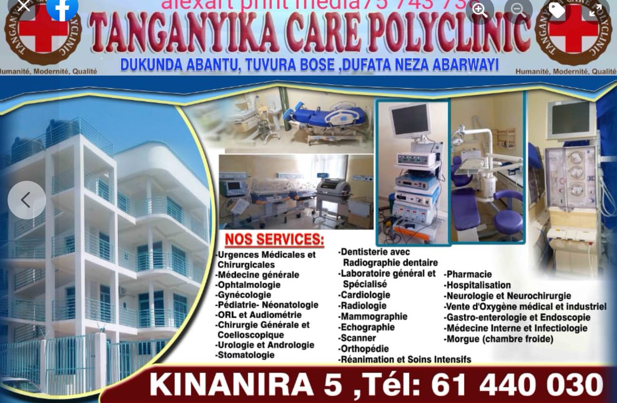 PolyclinicCare's tweet photo. @PolyclinicCare
 (Tanganyika Care Polyclinic) est un hôpital privé situé au Quartier Kinanira 5 , de @MairieBuja au #Burundi derrière l'institut des cadres militaires (ISCAM).
@mspls_bdi https://t.co/18WhCggBa7
