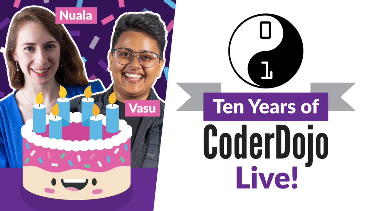 CoderDojo's tweet image. Happy *almost* Birthday CoderDojo!
You're invited to the party on Friday 23 July!🎉🎈🎂
RSVP by setting your reminder here: youtube.com/watch?v=YnRqlw…
#10YearsOfCoderDojo