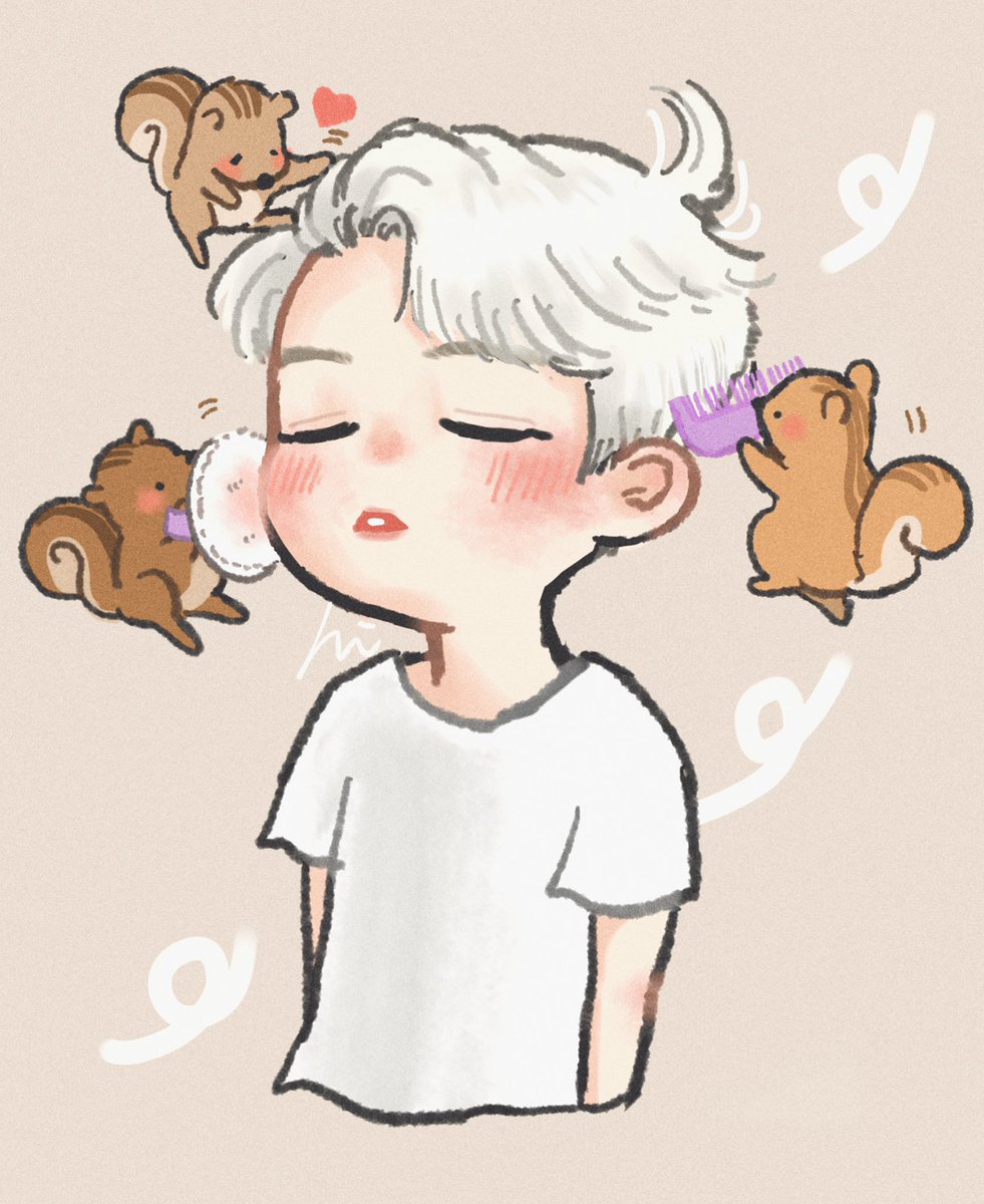 shirt blush 1boy white shirt closed eyes white hair male focus  illustration images