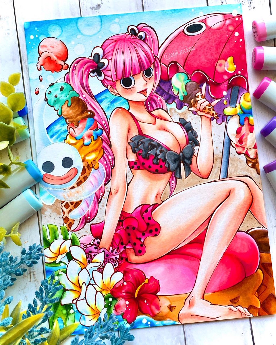 ピンク水着の美人キャラクター色鉛筆画 水着の女性 ツインテール ピンク髪のイラスト素材 [105063420] - PIXTA