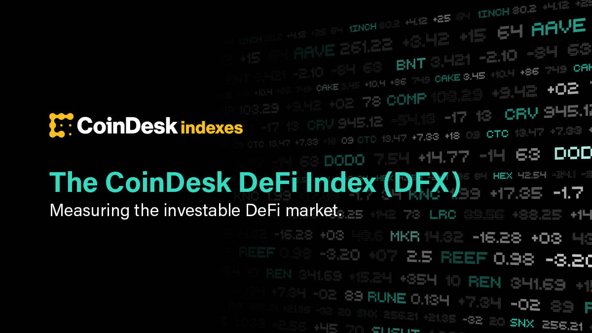 CoinDesk's tweet image. Introducing the CoinDesk DeFi Index, the latest addition to #CoinDeskIndexes. 

$DFX benchmarks the investable DeFi sector with a basket of top currencies including $UNI, $AAVE, $COMP, $SUSHI and $MKR, tracking performance second by second. 

Learn more: tradeblock.com/blog/dfx-launc…