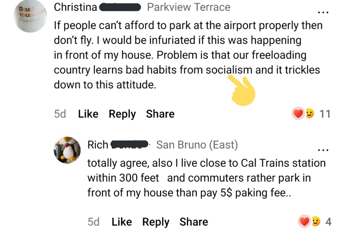 NimbyPatrol's tweet photo. NIMBYs sharing strategies on how to get people's cars towed for parking in front of their house, like lying to the police.

This neighborhood has character alright.
#NIMBY #BayArea #SFO #SanBruno #Milbrae #SanFrancisco https://t.co/u1SpOhDZ6n