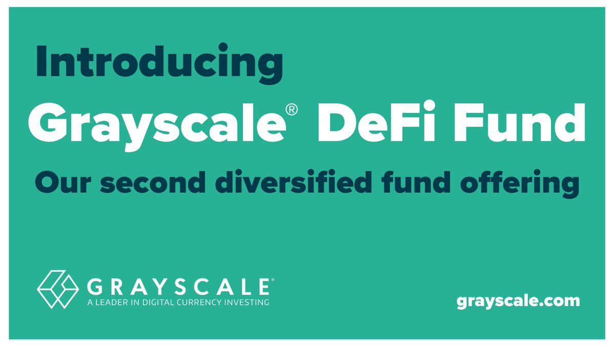 Today we’re unveiling Grayscale DeFi Fund, our second diversified investment product, which tracks the <a href="/CoinDesk/">CoinDesk</a> #DeFi Index. Accredited Investors are now able to gain exposure to a selection of industry-leading DeFi protocols through the Fund. Learn more: bit.ly/3rlhtFB