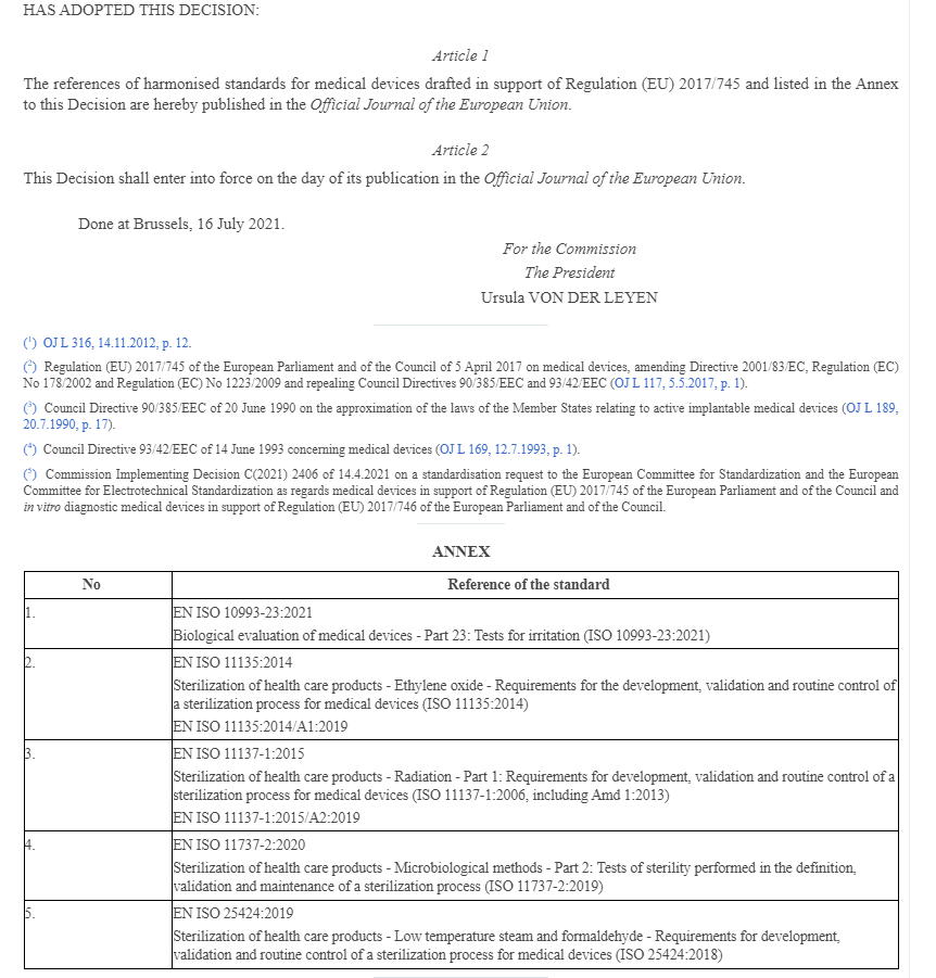 MeditrialToday's tweet photo. 📣The @EU_Commission has published in the #OJEU the first references of #harmonisedstandards for the #MDR to confer presumption of conformity.
Read more https://t.co/CRZ0aA9ZhH
Contact @MeditrialToday for free advice on #regulatory matters.
📧helpline@meditrial.net
#EU #medtech https://t.co/n1DZ0R0mFZ