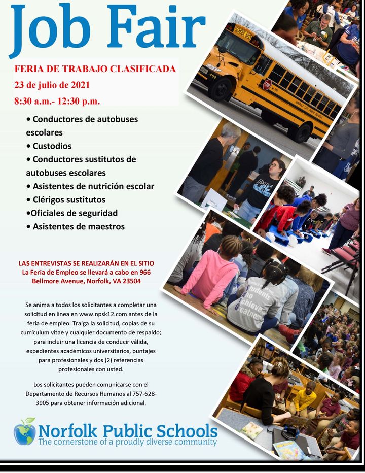 NPS is hosting an in-person #JobFair for classified positions on Friday, July 23, 2021, from 8:30 AM - 12:30PM.  

Applicants are encouraged to complete an online application at npsk12.com.

#WeAreNPS #JoinOurTeam