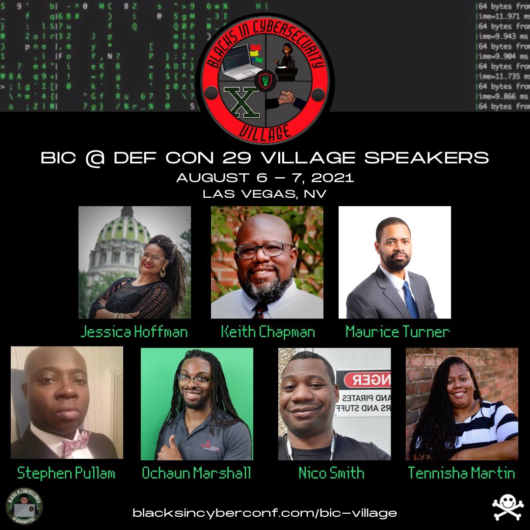 BlackInCyberCo1's tweet photo. Check out our @defcon line up! 

Come visit our exhibit wall, #CaptureTheFlag and Talk series! 

Link: https://t.co/Ch1qd9aJUz 

#BlacksInCyber #BIC_Village
#BlacksInCybersecurity #Defcon29
#LitLikeBIC #Defcon
#BIC #blackincyber #blackincybersecurity #bic_ctf #socksctf https://t.co/lN4FUZRK4C