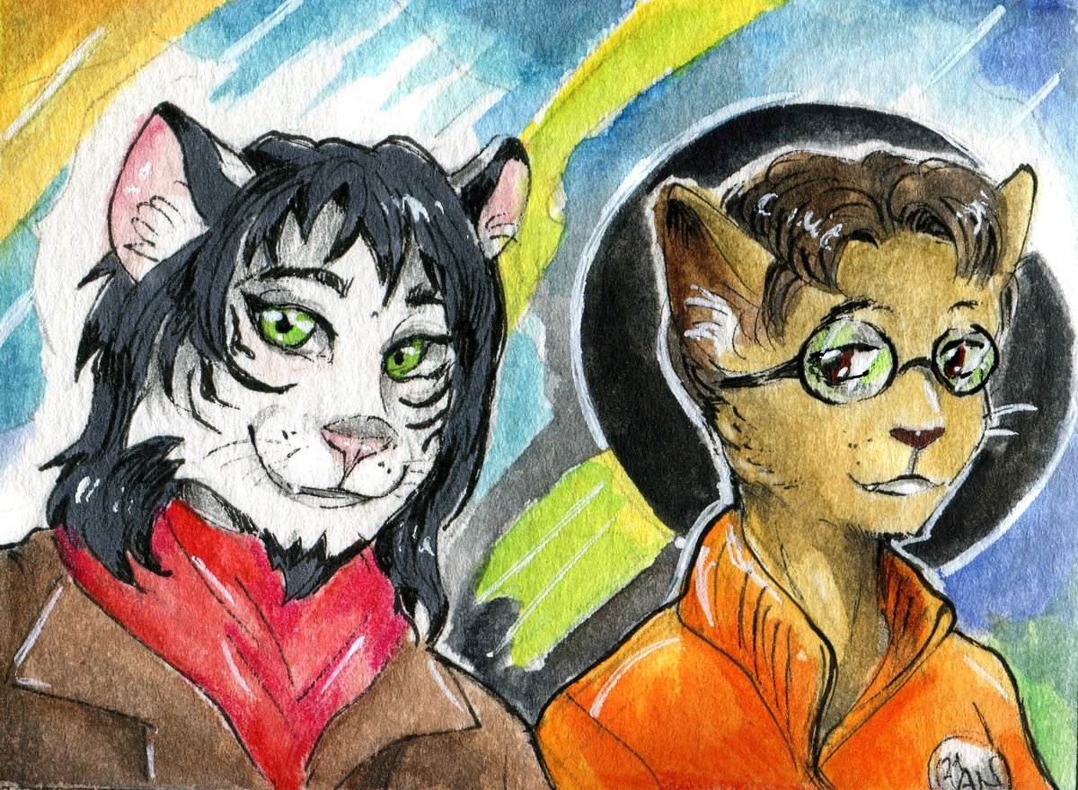 ArtTiamat's tweet photo. Kerr &amp; Lucy - ☄Disco Elysium icons-cosplay⭐
Characters by @AnnaLucyPixels 💚
🖊 aceo | watercolor, markers, pencils
#DiscoElysium #aceo #traditionalart #CosplayArt 
#anthroart https://t.co/TUIfENQPxl
