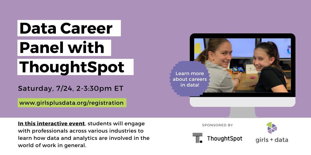 Have you signed your teen or tween girl up for the upcoming Data Career Panel with <a href="/thoughtspot/">ThoughtSpot</a> 

Don't miss out!

This event is the perfect place for middle school students interested in #STEM or tech to learn more about careers outside of coding + engage with professionals