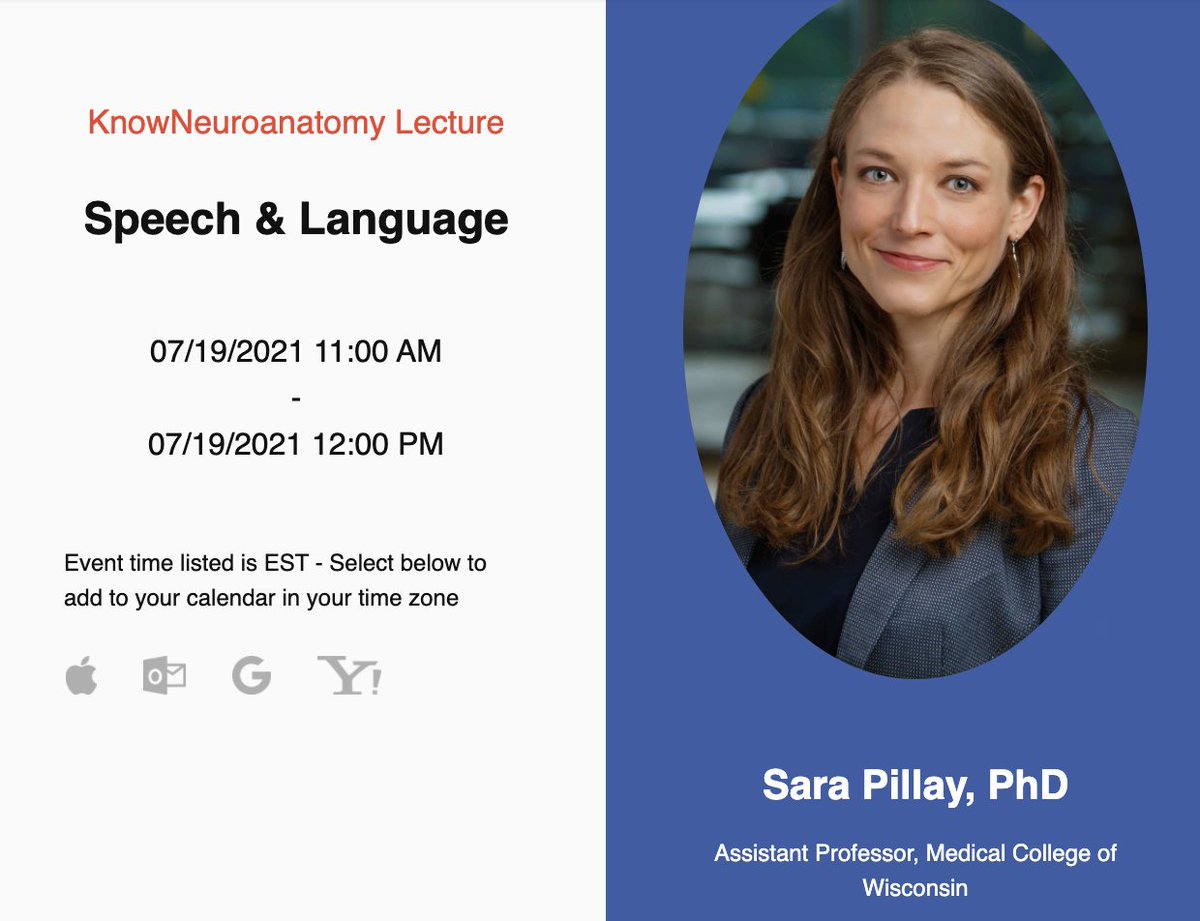 Join us in a couple of hours at 11 am EST for Dr. Pillay's talk about Speech & Language. If you are not on our mailing list, please register at: knowneuropsych.org/registration/ If you don't receive the Zoom link via email in the minutes leading up to the lecture, please DM/email us!