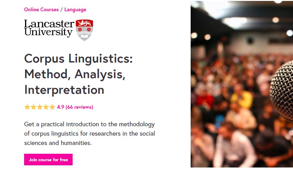 Are you interested in a free eight-week course in #CorpusLinguistics?

#CorpusMOOC starts 20 Sep 2021

Registration is now open!

futurelearn.com/courses/corpus…