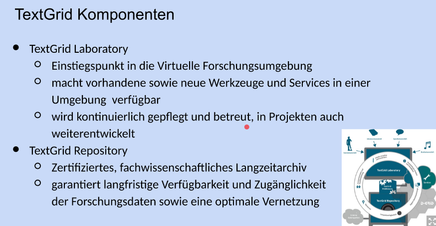 v_i_o_l_a's tweet photo. Die zwei Bausteine von #TextGrid: das TextGridLab(oratory) mit Werkzeugen und Services und das TextGridRep(ository) als Langzeitarchiv. https://t.co/hl1uMfFloa Mit den NFDIs, z.B. mit @Textplus_NFDI, ergeben sich jetzt neue Verknüpfungsmöglichkeiten. https://t.co/Fj5ijHHR9L https://t.co/SBh8h3XcV7